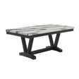 Panda Oceanic Black Dining Table with Faux Marble Top and Grey Fabric Chairs Set