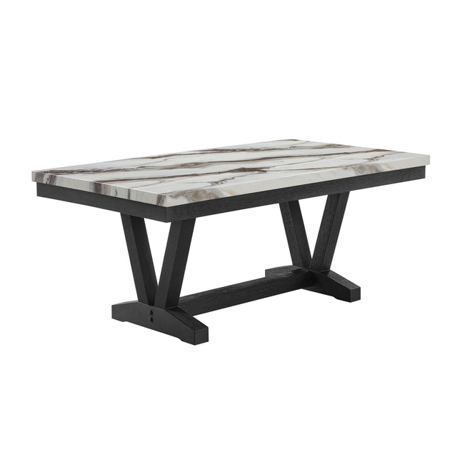 Panda Oceanic Black Dining Table with Faux Marble Top and Grey Fabric Chairs Set