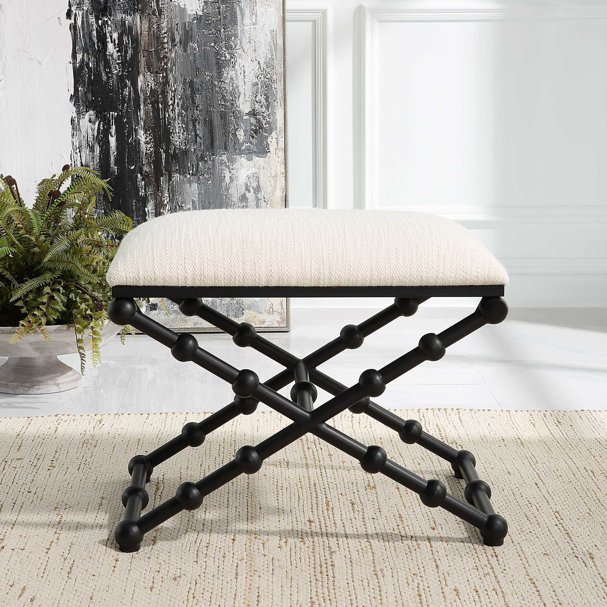 Iron Drops Small Bench - White / Black by Uttermost - View 3