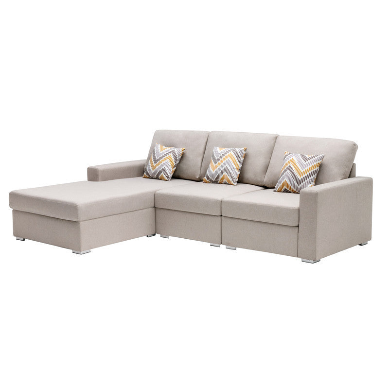 Nolan Beige Linen Fabric 3Pc Reversible Sectional Sofa Chaise with Pillows and Interchangeable Legs - Home Elegance USA