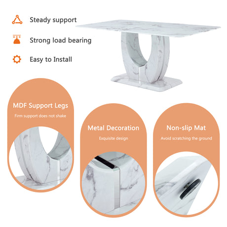 Table and chair set.Modern Simple Marble Pattern Dining Set - 71'x35.4' Table with 8 Black PU Chairs with a vertical stripe design on the backrest. Tempered glass tabletop,White Marble Pattern. - sold by Home Elegance USA