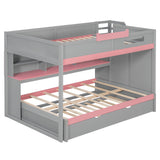 Full Over Full Bunk Bed with Twin Size Trundle and Staircase, Shelves, LED,Gray - sold by Home Elegance USA