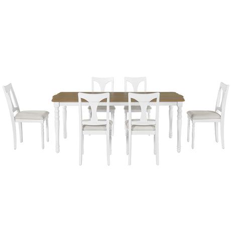 7-Piece Dining Table Set, 60inch to 78inch Extendable Wood Dining Table with Removable Leaf, Kitchen Table Set with 6 Upholstered Side Chair, Dining Table Set for 6 - sold by Home Elegance USA