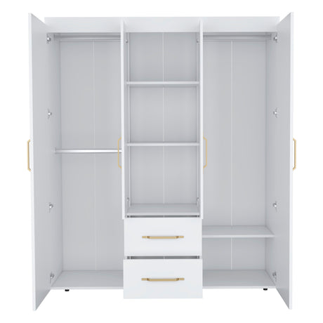 Wardrobe, Deluxe Armoire with Multiple Storage Options and Metal Accents, White - sold by Home Elegance USA