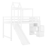 Twin Size Loft Bed with Tent and Tower - Blue - Home Elegance USA