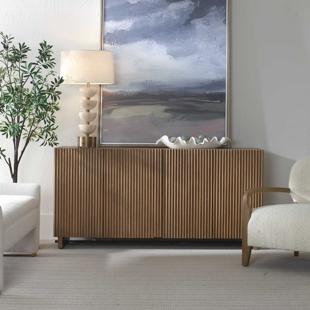 Kellem Wood 4 Door Cabinet Natural - Light Brown by Uttermost - View 2
