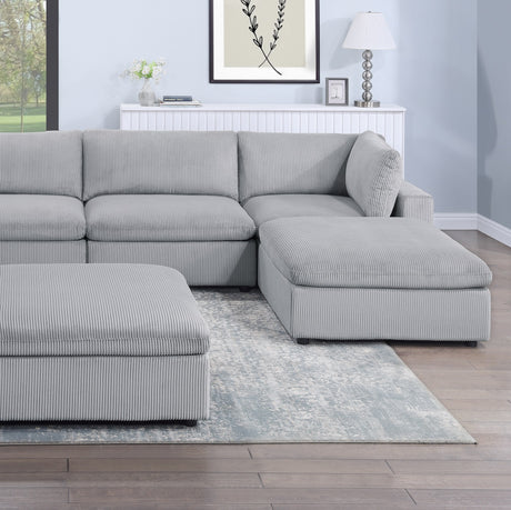 Dark Gray Color 7pc Modular Sectional Set Corduroy Upholstery Couch 2x Corner wedge 2x Armless Chairs 3x Ottomans Living Room Furniture - sold by Home Elegance USA