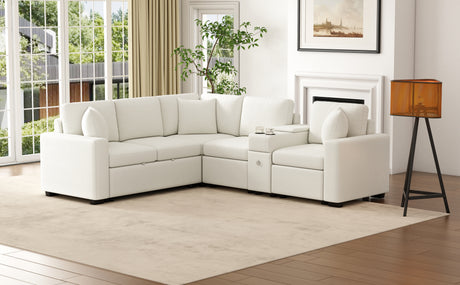 120.5' L-shaped Convertible Sofa Bed Modular Sectional Sofa Reversible Sleeper with Pull-Out Bed, Cup Holders, and Ample Storage Space for Living Room(Old SKU:N719S001940K), White - sold by Home Elegance USA