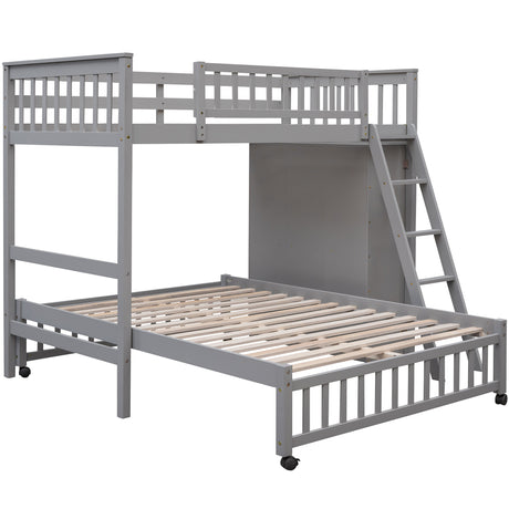 Wooden Twin Over Full Bunk Bed With Six Drawers And Flexible Shelves,Bottom Bed With Wheels,Gray(OLD SKU:LP000531AAE) - sold by Home Elegance USA