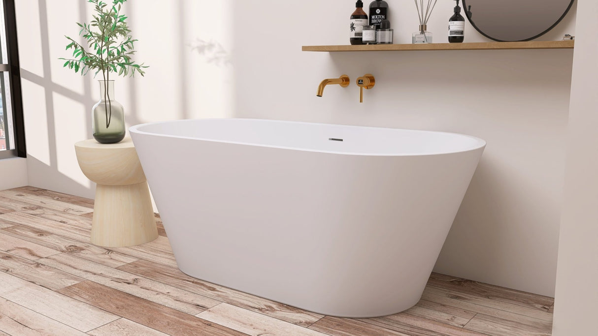 51" Acrylic Free Standing Tub - Classic Oval Shape Soaking Tub, Adjustable Freestanding Bathtub with Integrated Slotted Overflow and Chrome Pop - up Drain Anti - clogging Gloss White - W99564644 - image - 12