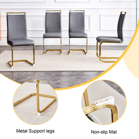 Table and chair set.Elegant Transparent Tempered Glass Dining Set - 71'x35.4' with 8 Dark Gray PU Chairs with golden C-tube metal leg. - sold by Home Elegance USA