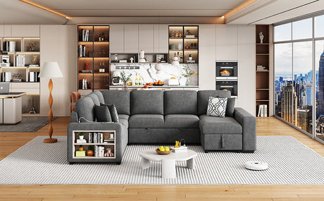 Modern Grey U-Shaped Sectional Sofa Bed with USB Ports, Storage Chaise & Pillows, Chenille Fabric, 109' - sold by Home Elegance USA