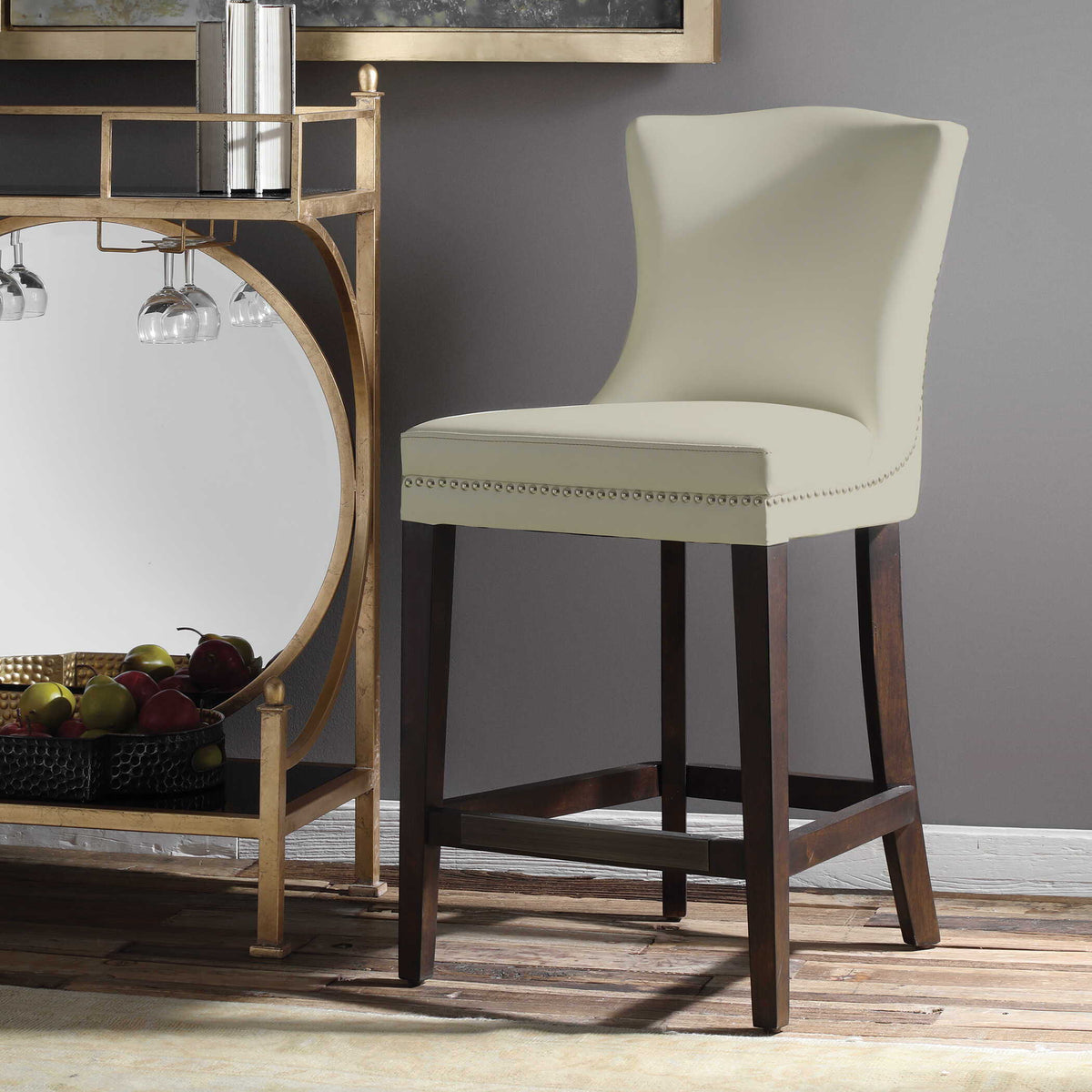 Dariela Counter Stool White - Beige / Dark Brown by Uttermost - View 3
