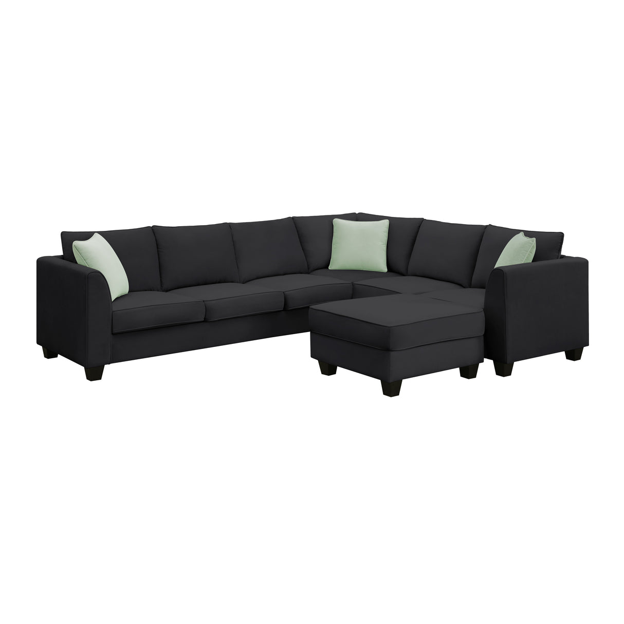 112*87" Sectional Sofa Couches Living Room Sets, 7 Seats Modular Sectional Sofa with Ottoman, L Shape Fabric Sofa Corner Couch Set with 3 Pillows, Black(New of GS008210AAB) | Home Elegance USA