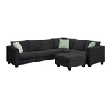 112*87" Sectional Sofa Couches Living Room Sets, 7 Seats Modular Sectional Sofa with Ottoman, L Shape Fabric Sofa Corner Couch Set with 3 Pillows, Black(New of GS008210AAB) - GS009012AAB - image - 12