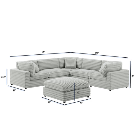 Jenny 6-Piece Modular Sectional in Ultra Plush Gray Polyester Cord-Like Fabric - sold by Home Elegance USA