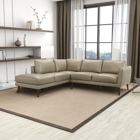 Mid-Century Modern Benson Beige Leather Sectional Sofa with Left Facing Chaise - sold by Home Elegance USA