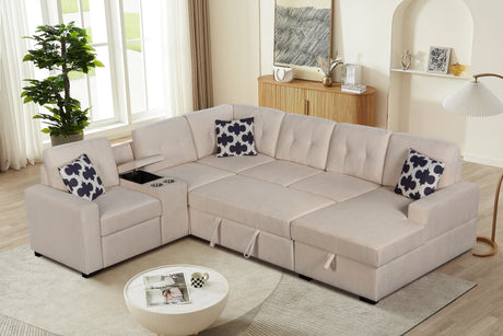 Multifunctional Modular L - Shaped Sectional Sofa with Built - in Cup Holders, Hidden Storage Compartments and Convertible Seating Design - sold by Home Elegance USA