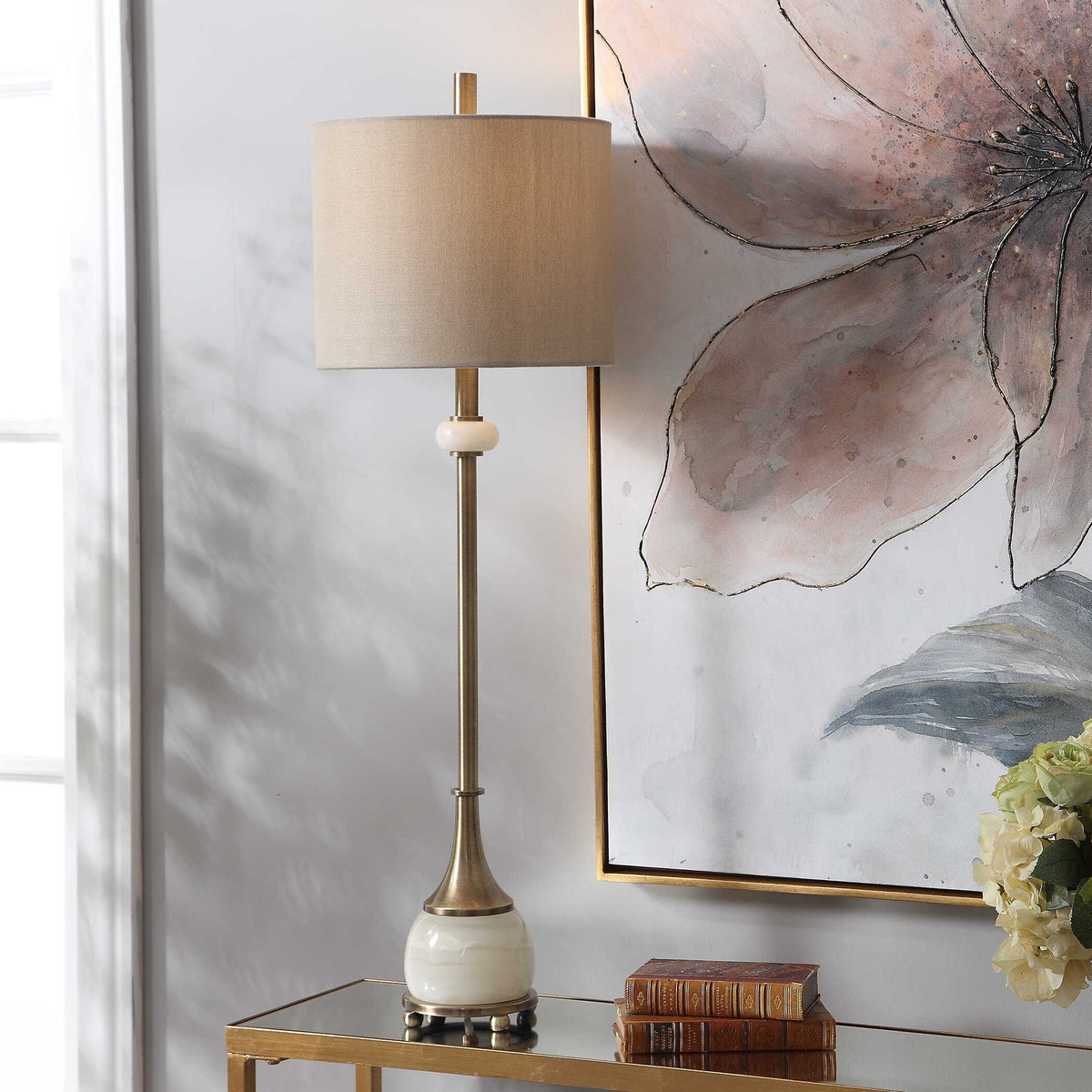 Natania Plated Buffet Lamp Brass - Yellow / Beige by Uttermost - View 5