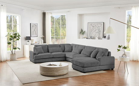 Modern Oversized U-shaped Sectional Sofa with Chaise Lounge in Dark Gray Corduroy, 129' - sold by Home Elegance USA