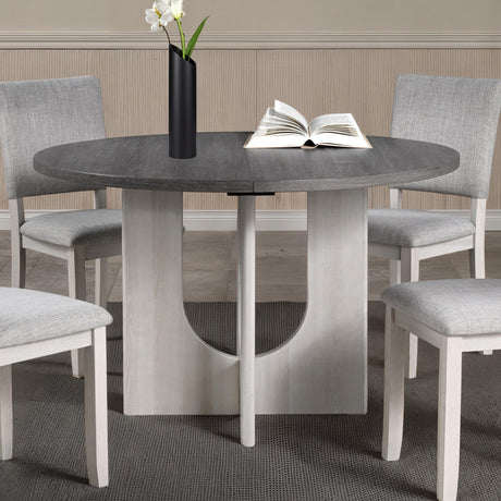 Contemporary Style 5pc Dining Set Kitchen Dinette Gray Upholstered Fabric Chairs Round Table Pedestal Base Table 4x Side Chairs Dining Room - sold by Home Elegance USA