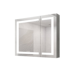 36x30 inch Medicine Cabinet with LED Vanity Mirror, Anti - Fog Recessed or Surface Mount Bathroom Double Door Large Storage 3000K~6000K Bright Lighted Aluminum Storage Cabinet with Touch Switch - W1738100838 - image - 2