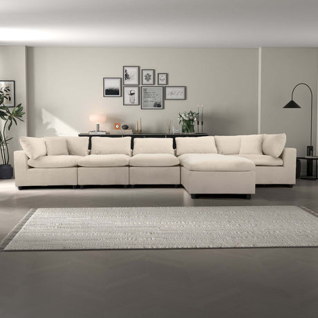 Hayward Ivory Velvet Modular Sectional Sofa with Foam Cushions and Removable Back, Elegant and Durable - sold by Home Elegance USA