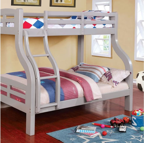 Transitional Style Twin Over Full Bunk Bed Attached Curved Ladder Upper Bed Rails Bold & Curved Wood Design - sold by Home Elegance USA