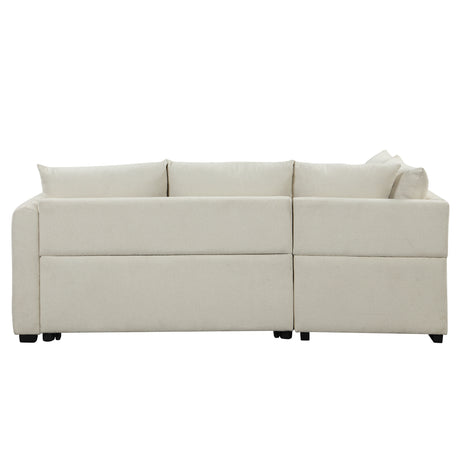 Modern L-shaped Sectional Pull Out Sofa Bed with USB Ports and Storage Ottoman, Beige, Jacquard Fabric, 82.6' - sold by Home Elegance USA