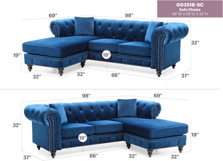 Nola G0351B-SC Sofa Chaise (Without Ottoman) , NAVY BLUE - sold by Home Elegance USA