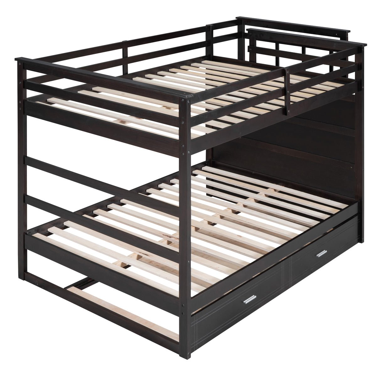 Full Over Full Bunk Bed with Twin Size Trundle and Staircase, Espresso - Home Elegance USA