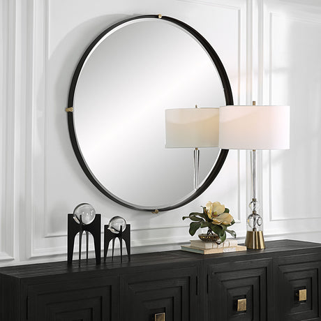Bonded Round Mirror - Black by Uttermost - View 2