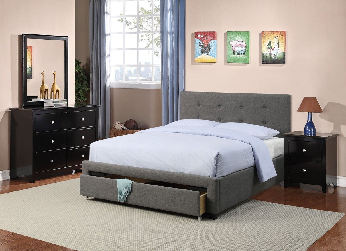 Bedroom Furniture Grey Polyfiber 1pc Queen Size Bed Tufted Headboard Storage Drawers Footboard | Home Elegance USA