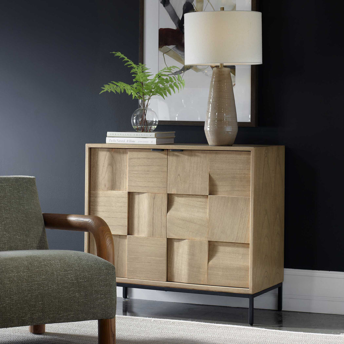 Lorenzo Geometric 2 Door Cabinet - Light Brown by Uttermost - View 3