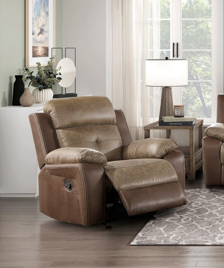 Plush Comfort Chair Brown Microfiber Upholstered Solid Wood Frame Living Room Furniture 1pc Glider Reclining Chair Plush Arms Tufted Details
