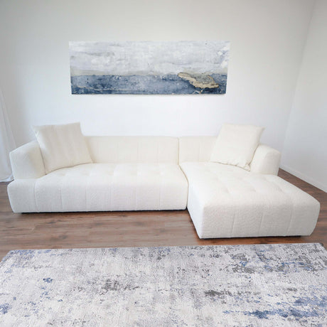 Kaynes Ivory Boucle Corner Sofa with Durable Upholstery and Solid Wood Legs - sold by Home Elegance USA