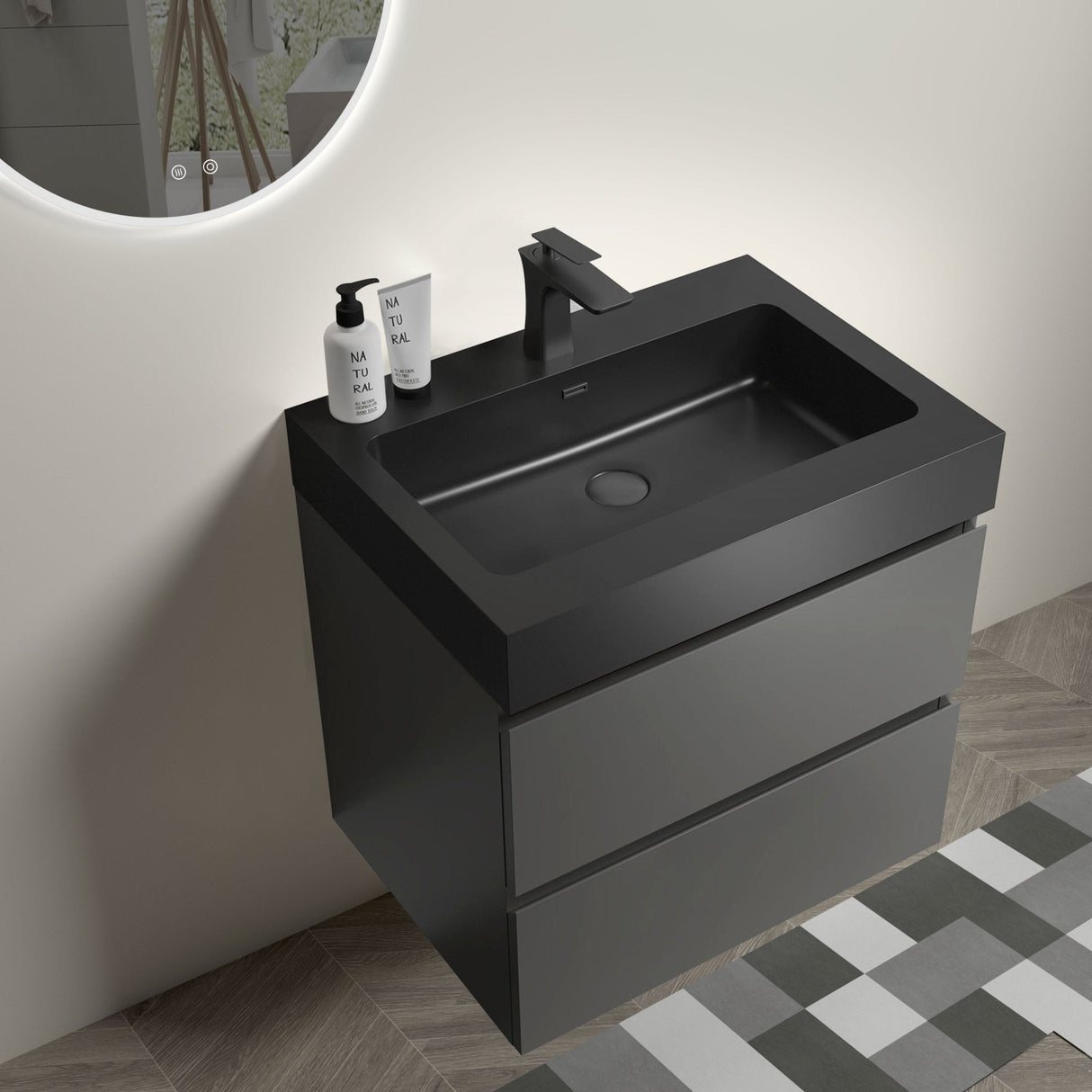 Alice 24" Gray Bathroom Vanity with Sink, Large Storage Wall Mounted Floating Bathroom Vanity for Modern Bathroom, One - Piece Black Sink Basin without Drain and Faucet - W1865S00025 - Home Elegance USA - 2