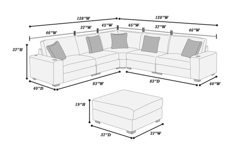 Contemporary Style 6-PC Modular Sectional Sofa Set USB Cup Holder Black Finish Corduroy Living Room Furniture Couch - sold by Home Elegance USA