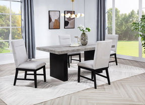 5pc Dining Set Weathered Gray Rectangular Table Dark-finished Base Upholstered Chair Wooden Dining Room Furniture - sold by Home Elegance USA
