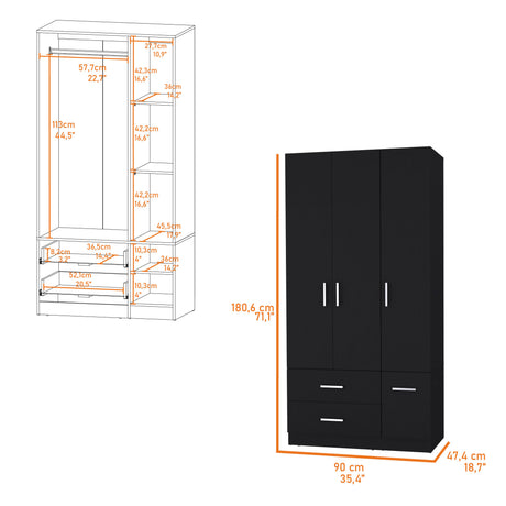 Douglas Armoire in melamine, two drawers, hanging rod and 4 doors. - sold by Home Elegance USA