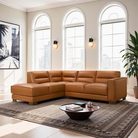 Muncie L-Shaped Sofa with Plush Cushions & Walnut Wood Legs - sold by Home Elegance USA