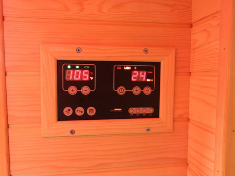 Hemlock Wood Low EMF FAR Infrared Sauna For Home with LED Control Panel and Tempered Glass Door - sold by Home Elegance USA