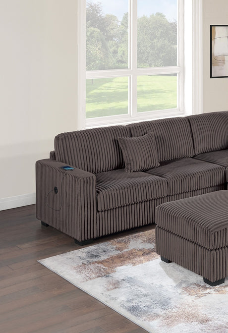 Living Room Corduroy Upholstered Chocolate 4pc Sectional Set RAF/LAF One-Arm Loveseat W/USB, Corner Wedge, Cocktail Ottoman Cushion Couch - sold by Home Elegance USA