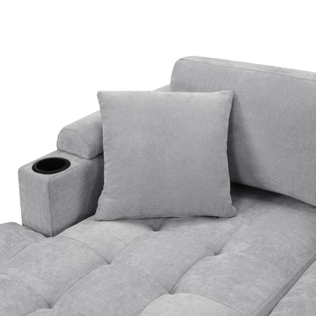 Modern U-shaped Sectional Sofa 115.7' Corner Living Room Couch with Built-in Cup Holders, Storage, USB Ports in Light Grey Chenille Fabric - sold by Home Elegance USA