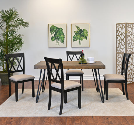 Arroyo 5-Piece Dining Set, Hairpin Dining Table with 4 Cross-back Chairs, Rich Black - sold by Home Elegance USA