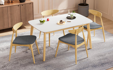 5-Piece Dining Set, 1 Table + 4 Chairs, Rubberwood Frame, Ergonomic Chairs & Faux Wood Table, Natural+Grey+White Oak - sold by Home Elegance USA