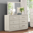 Dresser W Mirror Light Gray Six Drawers Storage Solid Acacia Transitional Bedroom Furniture