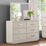 Dresser W Mirror Light Gray Six Drawers Storage Solid Acacia Transitional Bedroom Furniture