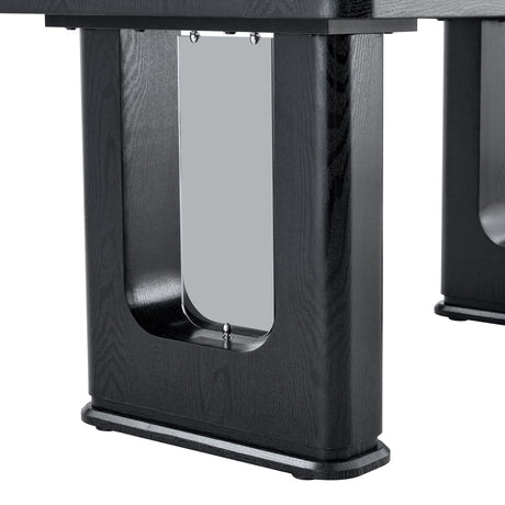 Table and chair set.64.5 x 35.4 Inch Stylish Black Wood Color Textured Dining Table.Paired with 6 Dark Gray Linen-Cotton Material High Resilience Dining Chair with Metal Leg. - sold by Home Elegance USA