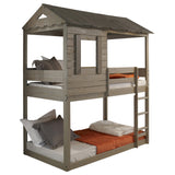 Rustic Grey Twin Over Twin Bunk Bed with Built-in Ladder - sold by Home Elegance USA